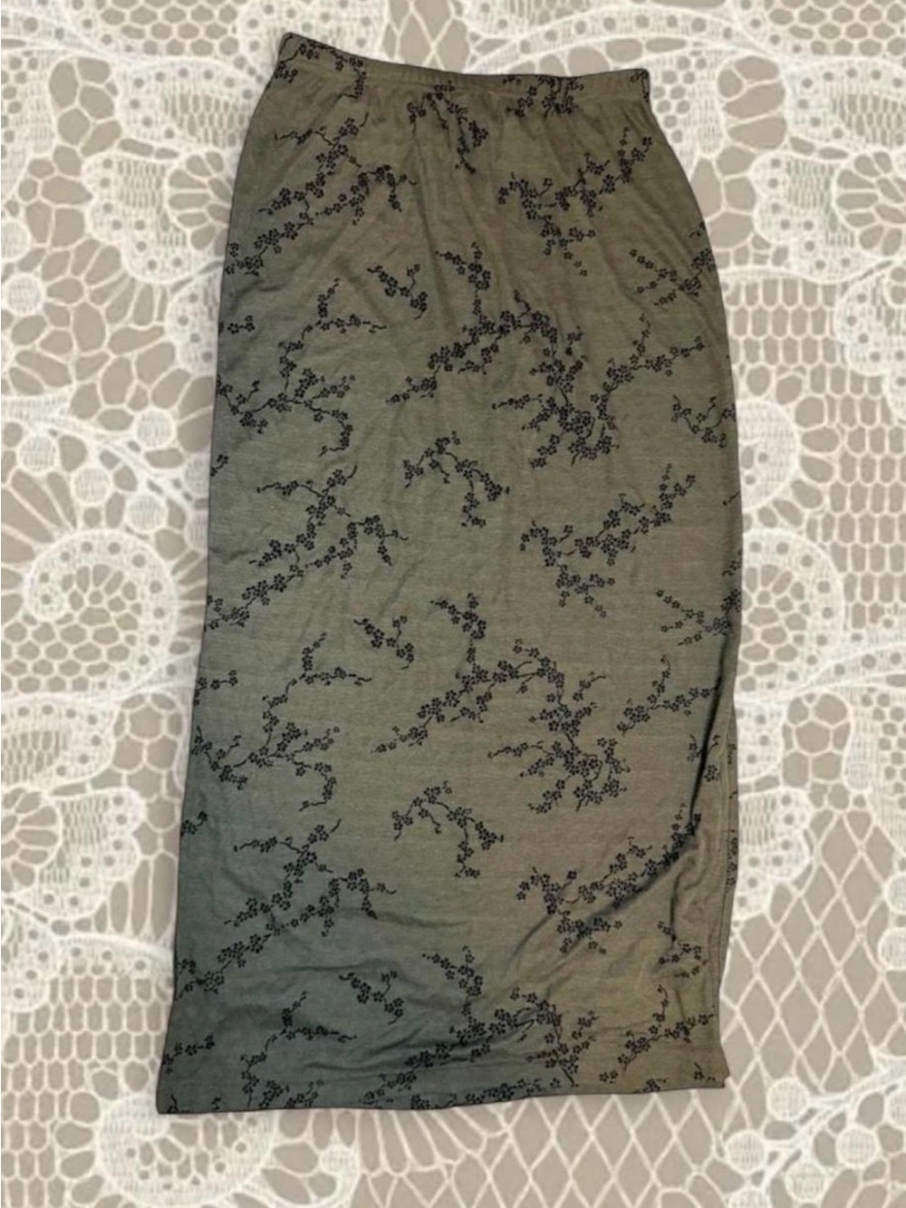 kathy ireland Olive Green Floral Maxi Skirt